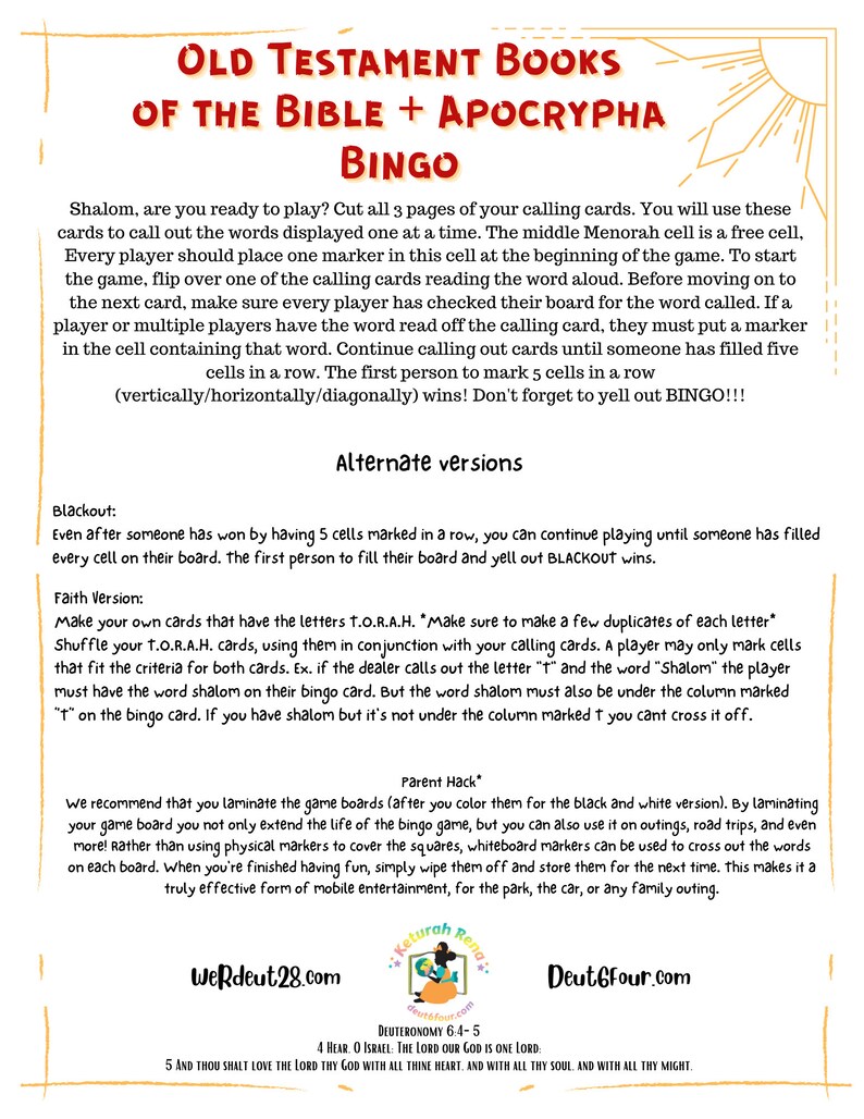 Bible Bingo Printable Sunday School Activity Homeschool Games Bible ...