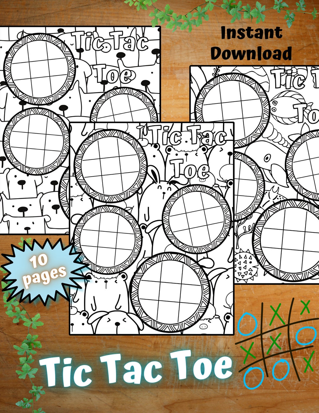 Tic Tac Toe Coloring Page Instant Download Printable Activity Book