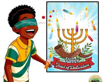 FOD Feast of Dedication Hanukah Printable Pin the Candle on the Menorah Poster Printable Bible Game Holy Feast Day Biblical Fall Feast Torah