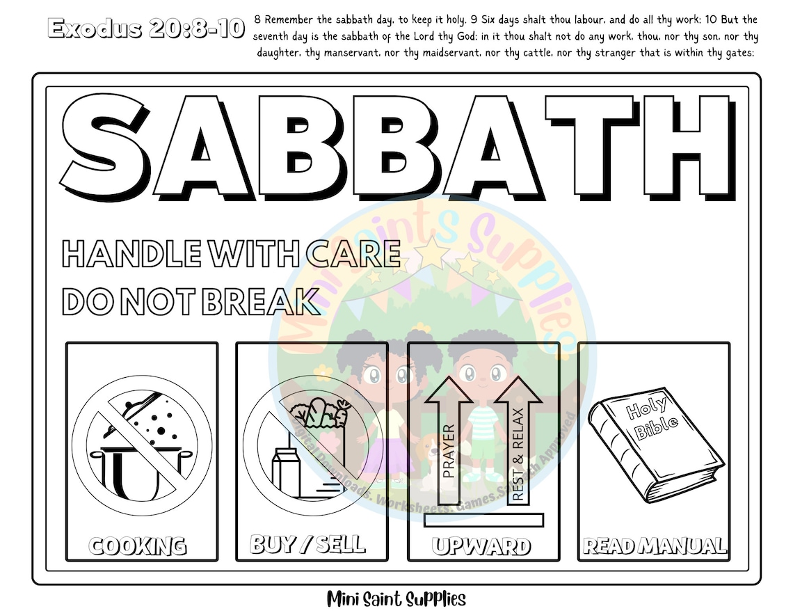 Sabbath Coloring Page Printable Bible Activity Jewish Homeschool Hebrew ...