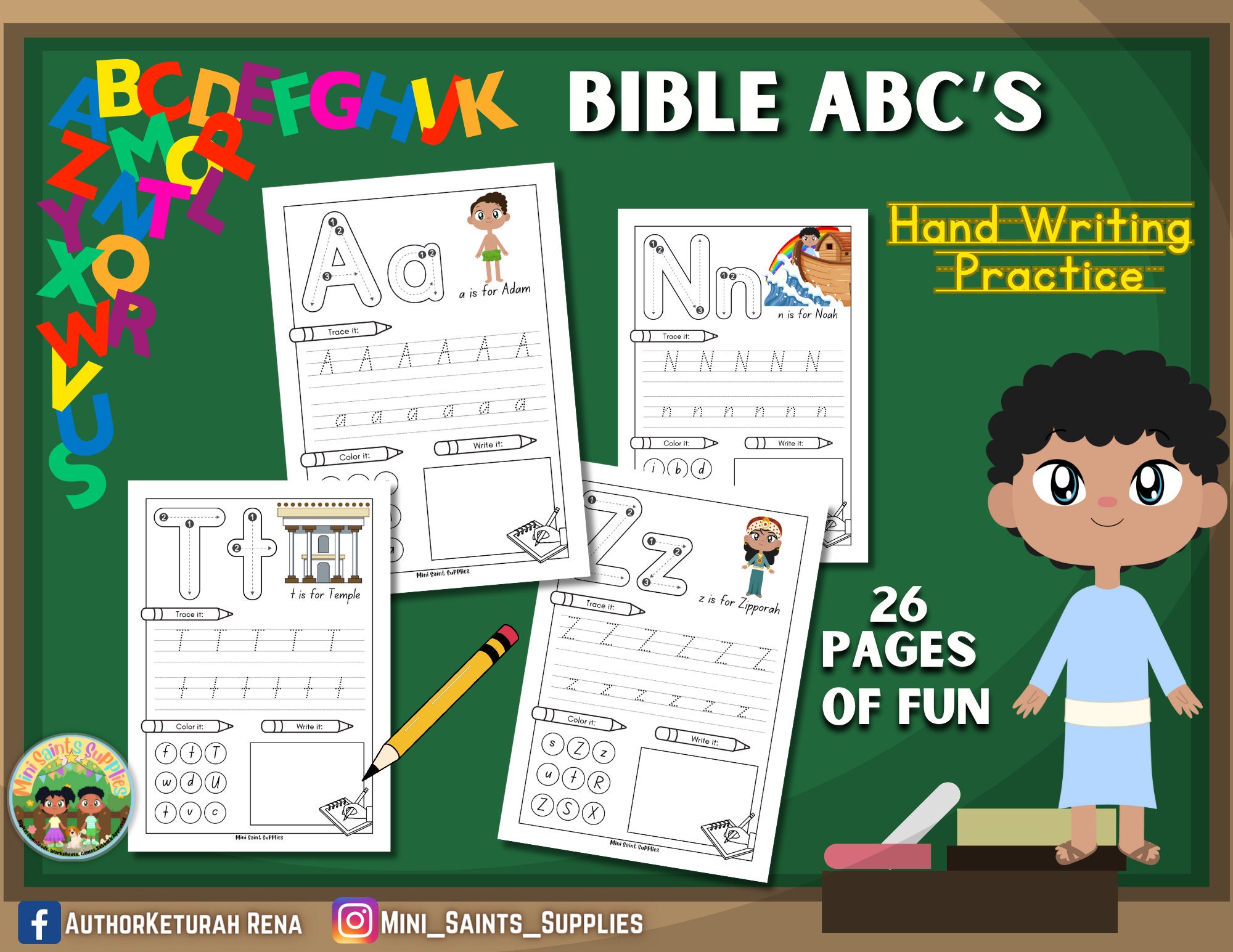 Bible ABC Christian Handwriting Practice Printable Instant Download