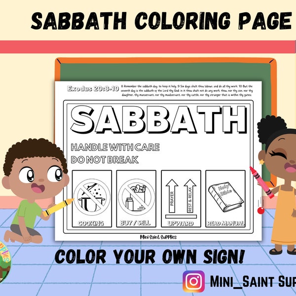 Sabbath Coloring Page Printable Bible Activity Jewish Homeschool Hebrew Israelite Shabbat School Vacation Bible School VBS Sunday School