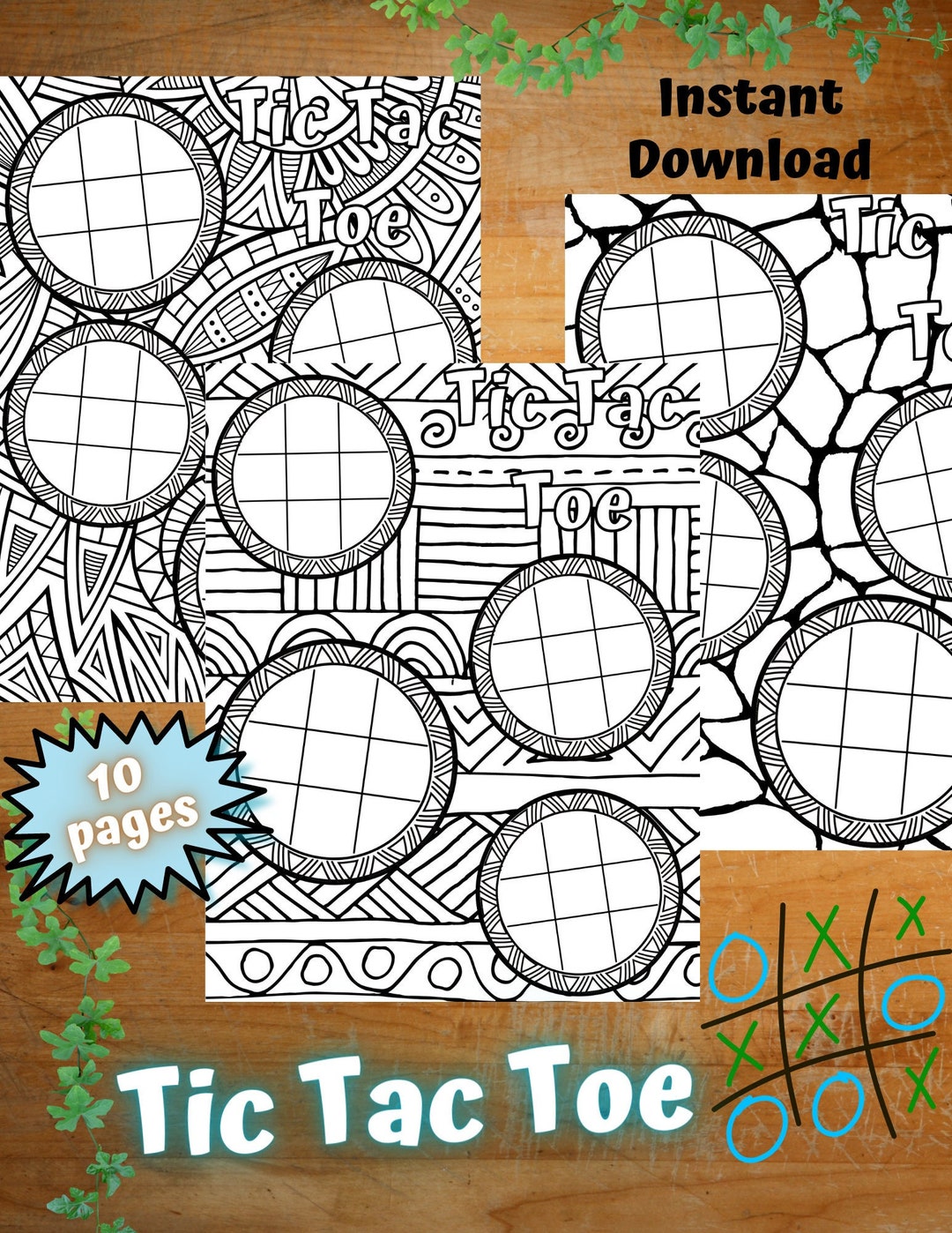 Tic Tac Toe Coloring Page Instant Download Printable Activity Book