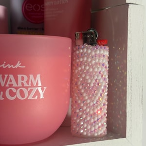 Handgemaakte strass hart wit en roze girly bling aansteker