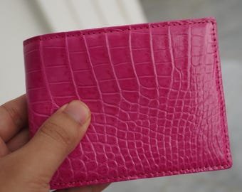 Pink Alligator Genuine Belly Leather Skin Men's Bifold Wallet, Gift for him, Xmas Gifts, Birthday Gift Men
