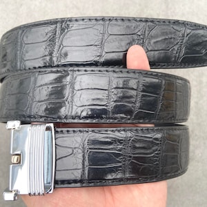 Black Genuine Alligator Leather Skin Men&#39;s Belt W 1.3 Inch/Birthday&#39;s Gift Men/Valentine&#39;s Presents/ Xmas Gift