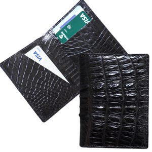 Zwarte luxe minimalistische mini slanke dubbele kanten krokodillenstaart lederen kaarthouder heren, kaarthouder portemonnee, heren portemonnee, ID-kaart portemonnee