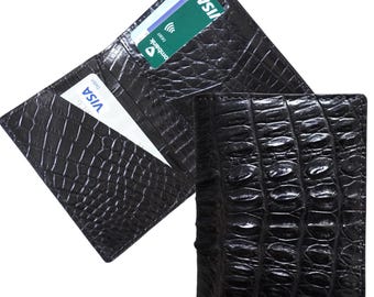 Black Luxury Minimalist Mini Slim Double Sides Alligator Tail Leather Bifold Card Case Mens, Card Holder Wallet, Men Wallet, ID Card Wallet