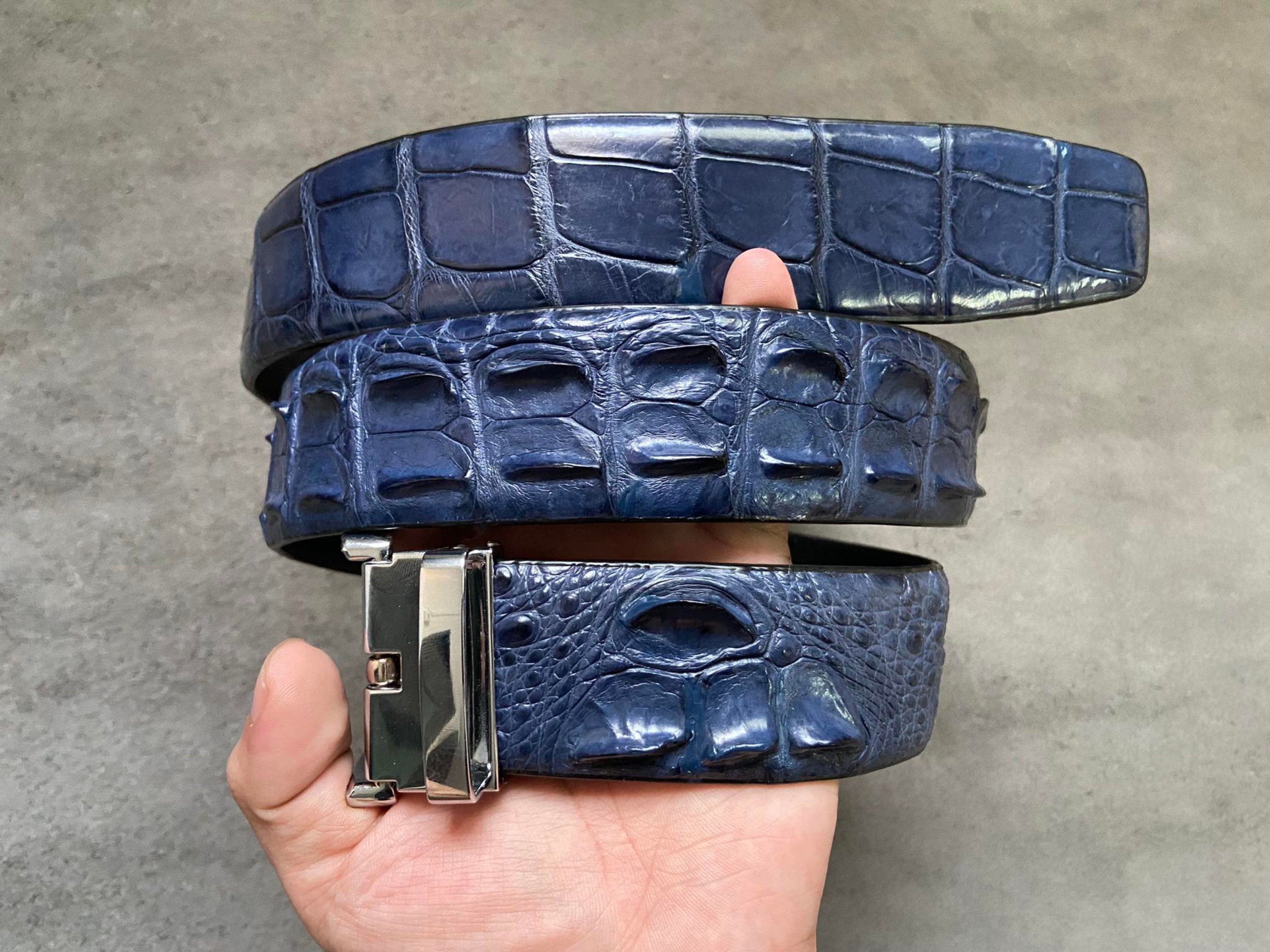 Navy Blue Genuine Alligator Horn Leather Skin Men's Belt W 1.5 Inch, Birthday gifts, Gifts for him