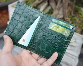 Green Luxury Minimalist Mini Slim Double Sides Alligator Belly Leather Bifold Card Case Men/ Card Holder Wallet/ Men Wallet/ ID Card Wallet