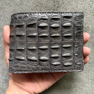 Grijze alligator hoorn lederen bifold portemonnee voor heren, premium exotische lederen portemonnee, cadeau voor hem