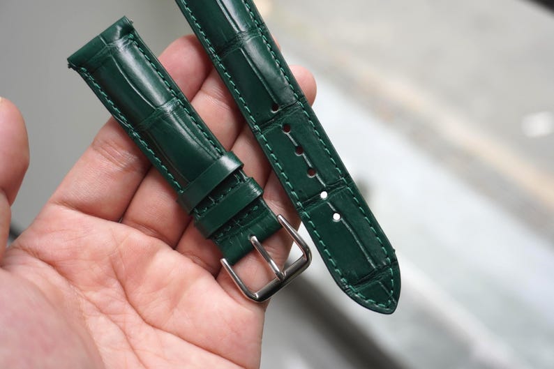 Handmade Green Genuine Alligator Belly Leather Men Luxury Quick Release Watch Strap/ Leather Watch Band/ Size 18mm 19mm 20mm 21mm 22mm image 5