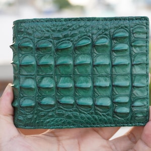 Cartera plegable de piel de asta de cocodrilo verde de doble cara para hombre/cartera personalizada para hombre/regalo de aniversario para él/cartera para hombre/regalo de cumpleaños