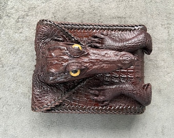 Double Sides Brown Leather Wallet/Alligator Wallet/Personalize Wallet For Men/Gift For Him/Custom Wallet/Gift For Dad