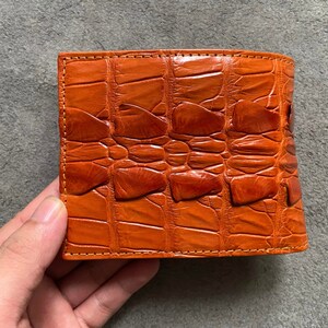 Oranje Alligator Echte Achterstaart Lederen Huid Mannen Bifold Portemonnee, Cadeau voor hem, Kerstcadeaus, Verjaardagscadeau Mannen