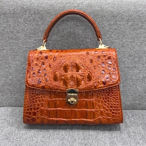 Orange Alligator Geniune Leather Women Purse - Designer Bag - Handmade Bag- Alligator Leather Bag - Gift For Her