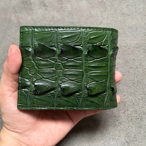 Portefeuille à deux volets pour homme en cuir véritable avec queue arrière en alligator vert, portefeuille en cuir exotique haut de gamme, cadeau pour lui