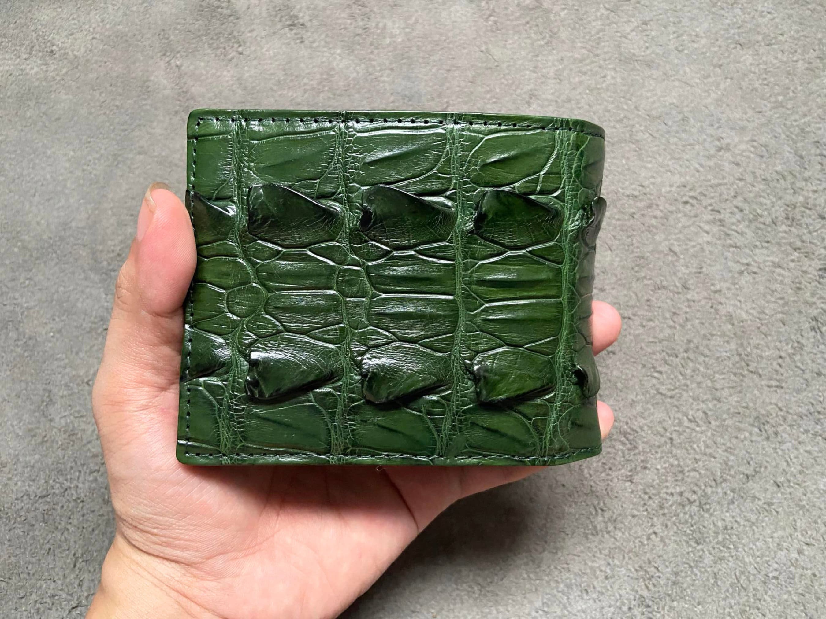 Green Alligator Back Tail Genuine Leather Men s Bifold Wallet Premium Exotic Leather Wallet Gift for Him Etsy UK