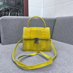Yellow Ostrich Genuine Leather Skin Women&#39;s  Handbag, Premium Exotic Bag For Women, Valentines Gift, Gift For Her