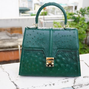 Sac à main pour femme en cuir véritable d'autruche verte/Sac à bandoulière pour femme/Sac pour femme élégante/Cadeau pour elle/Cadeau d'anniversaire
