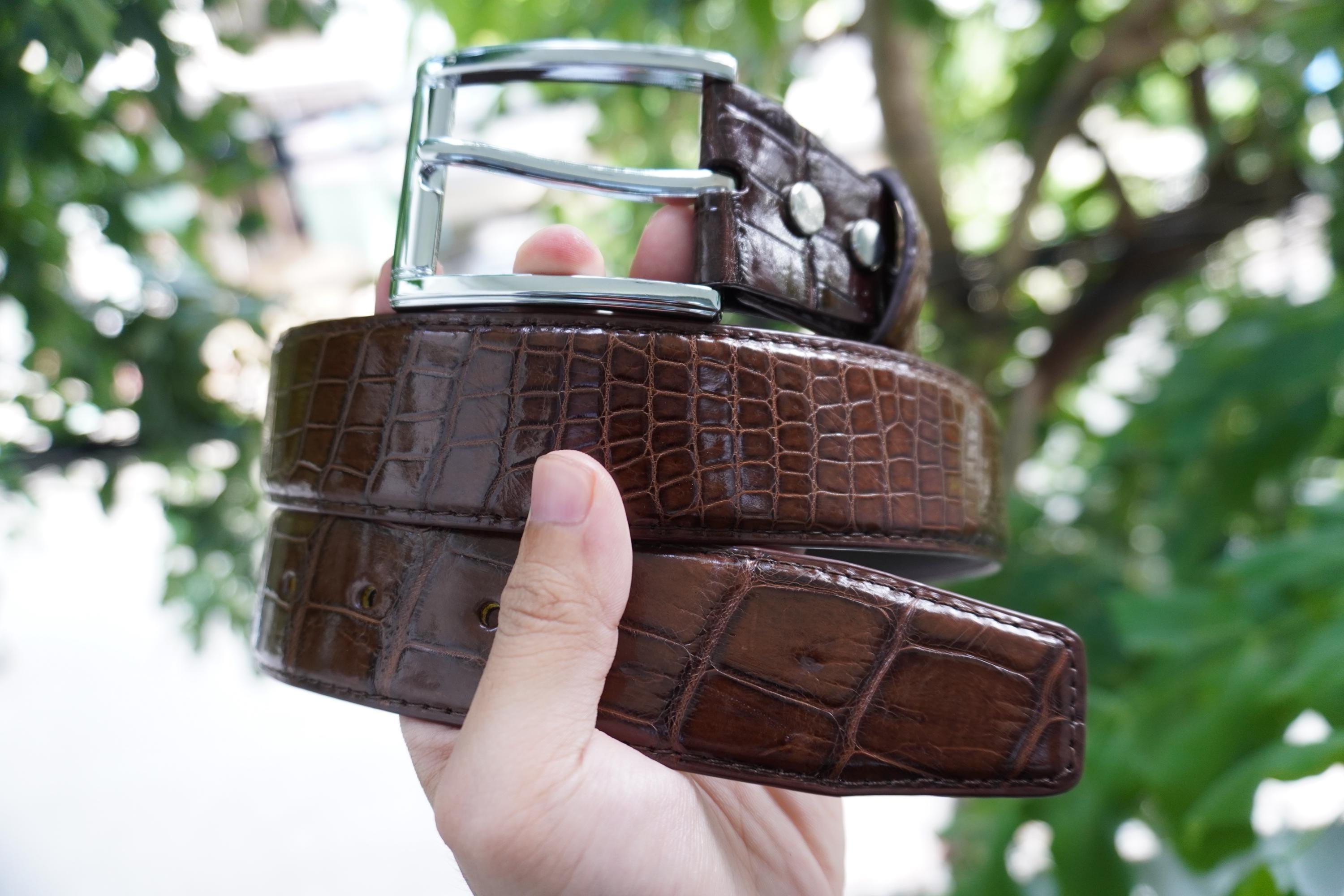 Brown Genuine Alligator Belly Leather Skin Men's Belt W 1.5 Inch