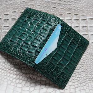 Mini-porte-cartes à deux volets en cuir de corne d'alligator double face minimaliste de luxe vert Portefeuille pour homme / porte-carte / Portefeuille pour homme / Portefeuille pour carte d'identité
