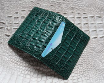 Green Luxury Minimalist Mini Slim Double Sides Alligator Horn Leather Bifold Card Case Mens/ Card Holder Wallet/ Men Wallet/ ID Card Wallet