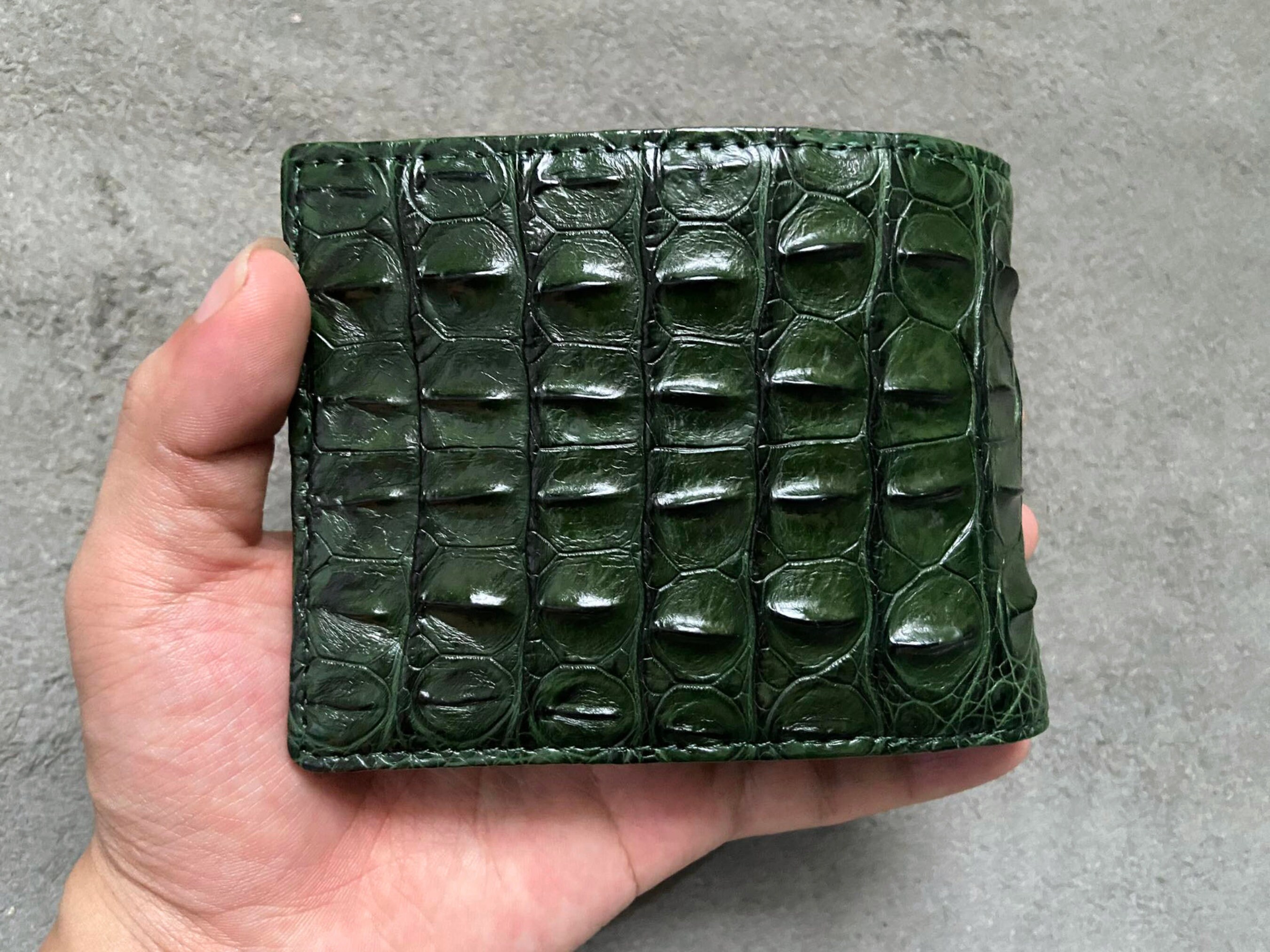 Green Alligator Horn Genuine Leather Men's Bifold Wallet, Premium