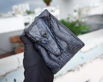 Navy Blue Genuine Leather Wallet/ Alligator Wallet/ Minimalist Wallet/ Handmade Walllet/ Premium Exotic Alligator Mens Wallet