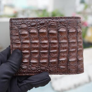 Dubbele kanten bruine alligatorhoorn leren portemonnee met broekzak/gepersonaliseerde portemonnee/verjaardagscadeau voor hem/portemonnee op maat