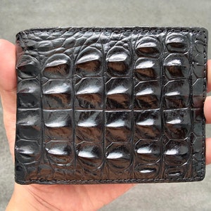 Cartera de piel de cocodrilo negra de dos lados/Cartera personalizada para hombre/Regalo de aniversario para él/Cartera para hombre/Cartera personalizada/Regalo para papá