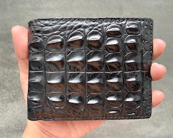 Double Sides Black Alligator Leather Wallet/ Personalized Wallet For Men/ Anniversary Gift For Him/Mens Wallet/ Custom Wallet/Gift For Dad