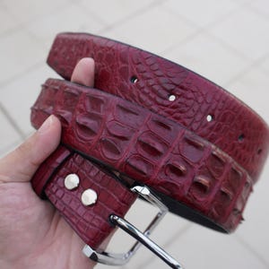 Burgundy Genuine Alligator Horn Leather Skin Men&#39;s Belt W 1.3 Inch With Pin Buckle/ Birthday Gifts Men/ Gifts For Him/ Mens Leather Belt