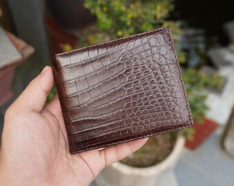 Double Sides Brown Alligator Belly Leather Bifold Wallet With ID Flap/ Personalized Wallet For Men/ Anniversary Gift For Him/Mens Wallet