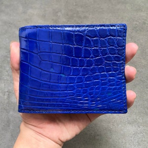 Blauwe echte alligator buik lederen huid heren bifold portemonnee, luxe lederen portemonnee, verjaardagscadeaus