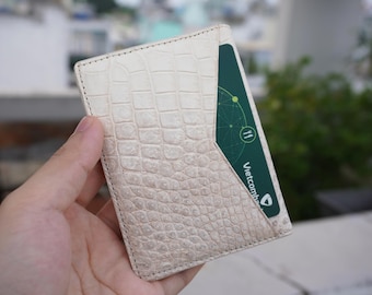 White Luxury Minimalist Mini Slim Double Side Alligator Belly Leather Bifold Card Case/ Card Holder Wallet/ Men Wallet/ ID Card Wallet
