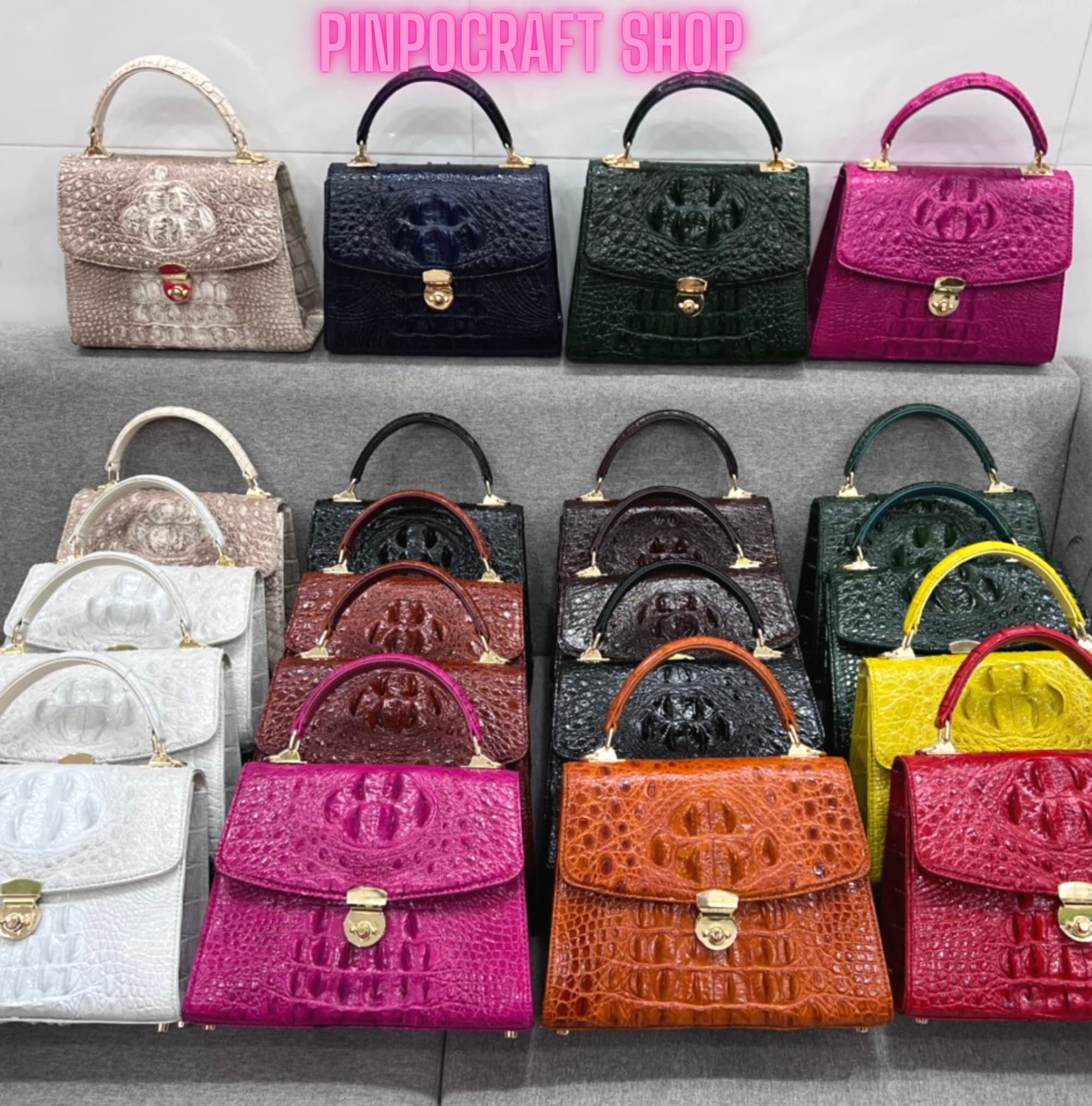 Genuune alligator ハンドルバック Orange Alligator Geniune Leather Women Purse - Designer Bag