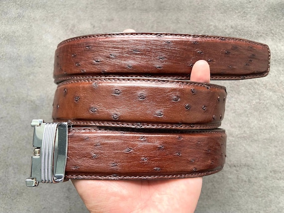 Brown Ostrich Leg Leather Belt Mens Belt Wide 1.5 Inches 