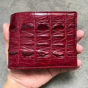 Burgundy Alligator Echte Back Tail Leather Skin Heren Bifold Portemonnee, Cadeau voor hem, Kerstcadeaus, Verjaardagscadeau Mannen