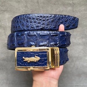 Navy Blue Genuine Alligator Horn Leather Skin Men&#39;s Belt W 1.3 Inch , Birthday gifts , Gifts for him