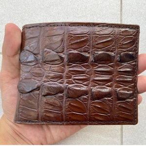 Brown Alligator Genuine Black Tail Leather Skin Men's Bifold Wallet