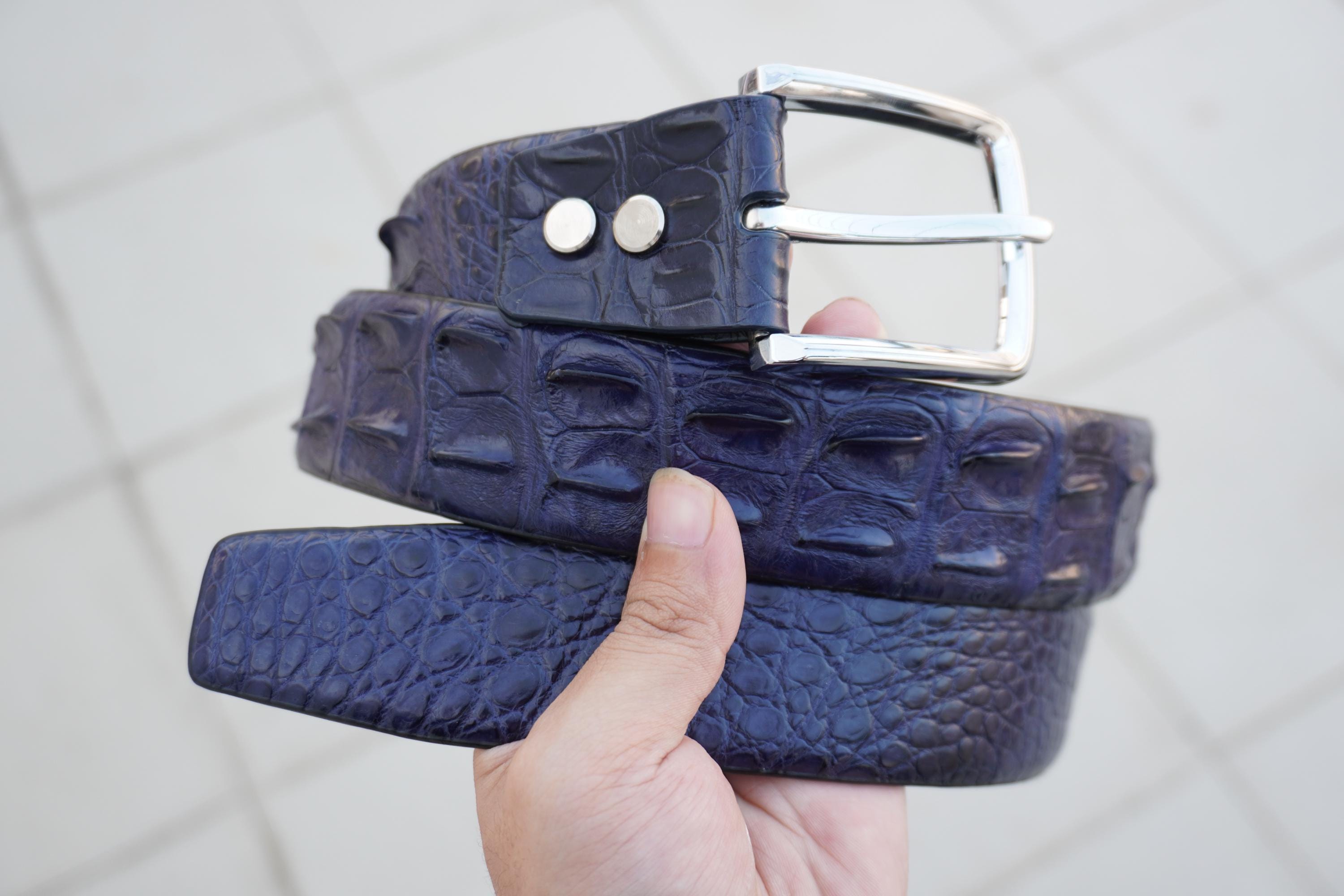 Navy Blue Handmade Genuine Alligator Horn Leather Skin Men's Belt