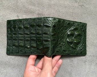 Green Alligator Horn Genuine Leather Men's Bifold Wallet, Premium Exotic Leather Wallet, Gift for him