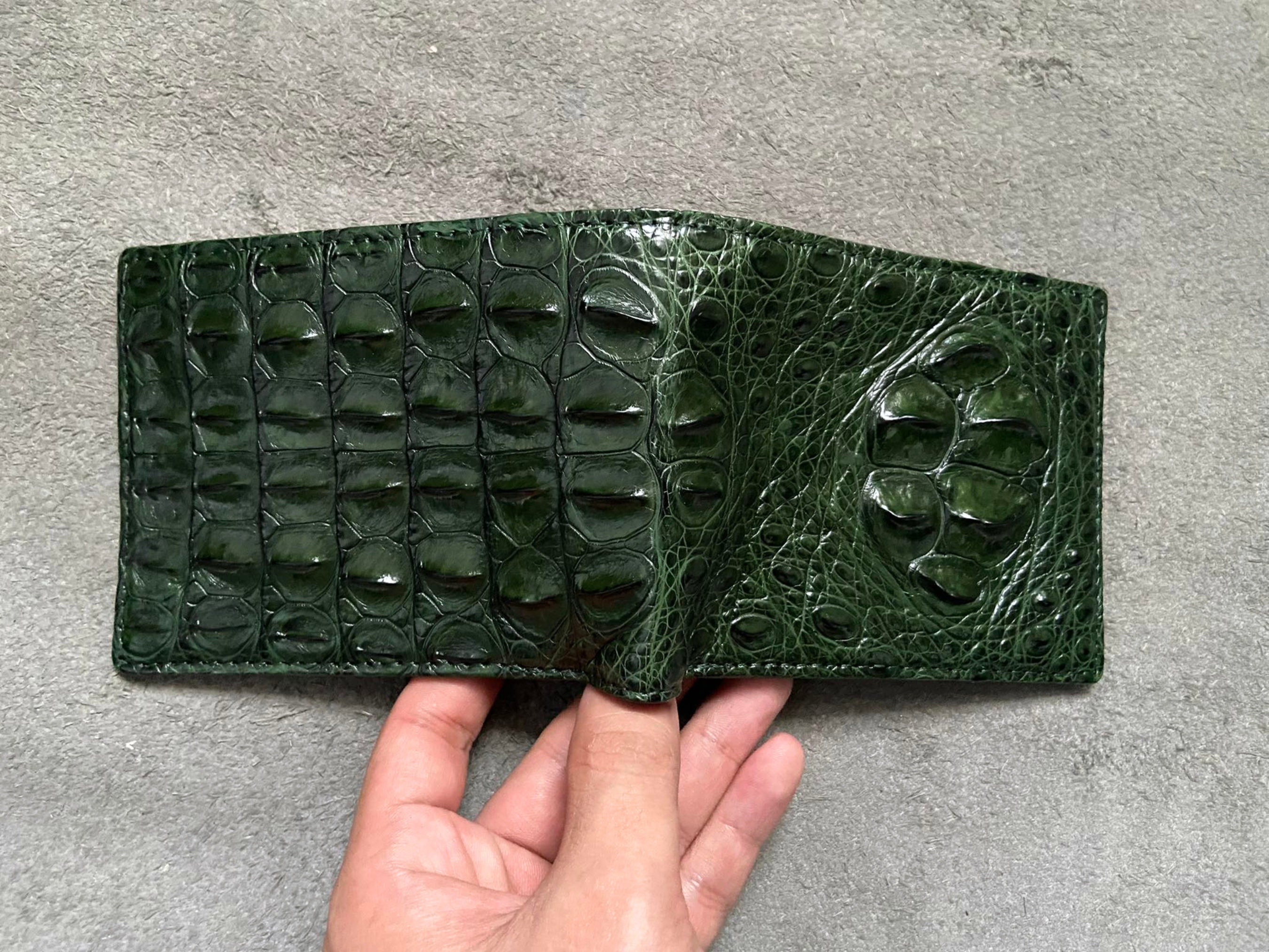 Green Alligator Horn Genuine Leather Men's Bifold Wallet, Premium