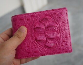 Pink Alligator Genuine Horn Leather Skin Men's Bifold Wallet, Gift for him, Xmas Gifts, Birthday Gift Men
