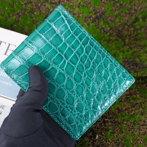 Portefeuille à deux volets pour hommes en cuir d'alligator véritable turquoise/Portefeuille personnalisé/Portefeuille exotique haut de gamme pour homme