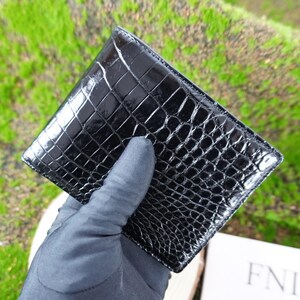 Cartera plegable de piel de cocodrilo negra de doble cara/cartera personalizada para hombre/regalo de aniversario para él/cartera para hombre/cartera personalizada