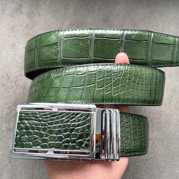 Green Genuine Alligator Leather Skin Men's Belt W 1.5 Inch , Gifts for him , Premium Exotic Leather Belt