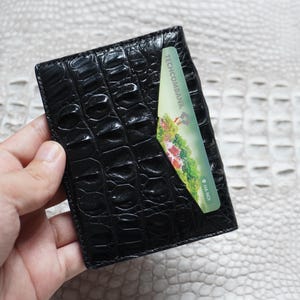 Schwarzer Luxus Minimalist Mini Slim Doppelseiten Alligator Horn Leder Bifold Kartenetui Herren / Kartenhalter Brieftasche / Herren Brieftasche / ID Karte Brieftasche