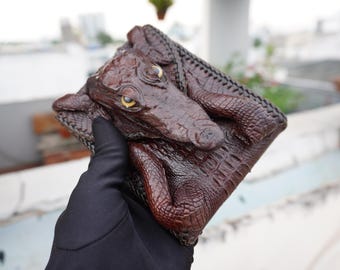 Brown Leather Wallet/ Alligator Wallet/ Personalize Wallet For Men/ Gift For Him/Custom Wallet/ Gift For Dad/ Xmas Gift